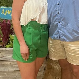 Kelly Green Pleated Shorts